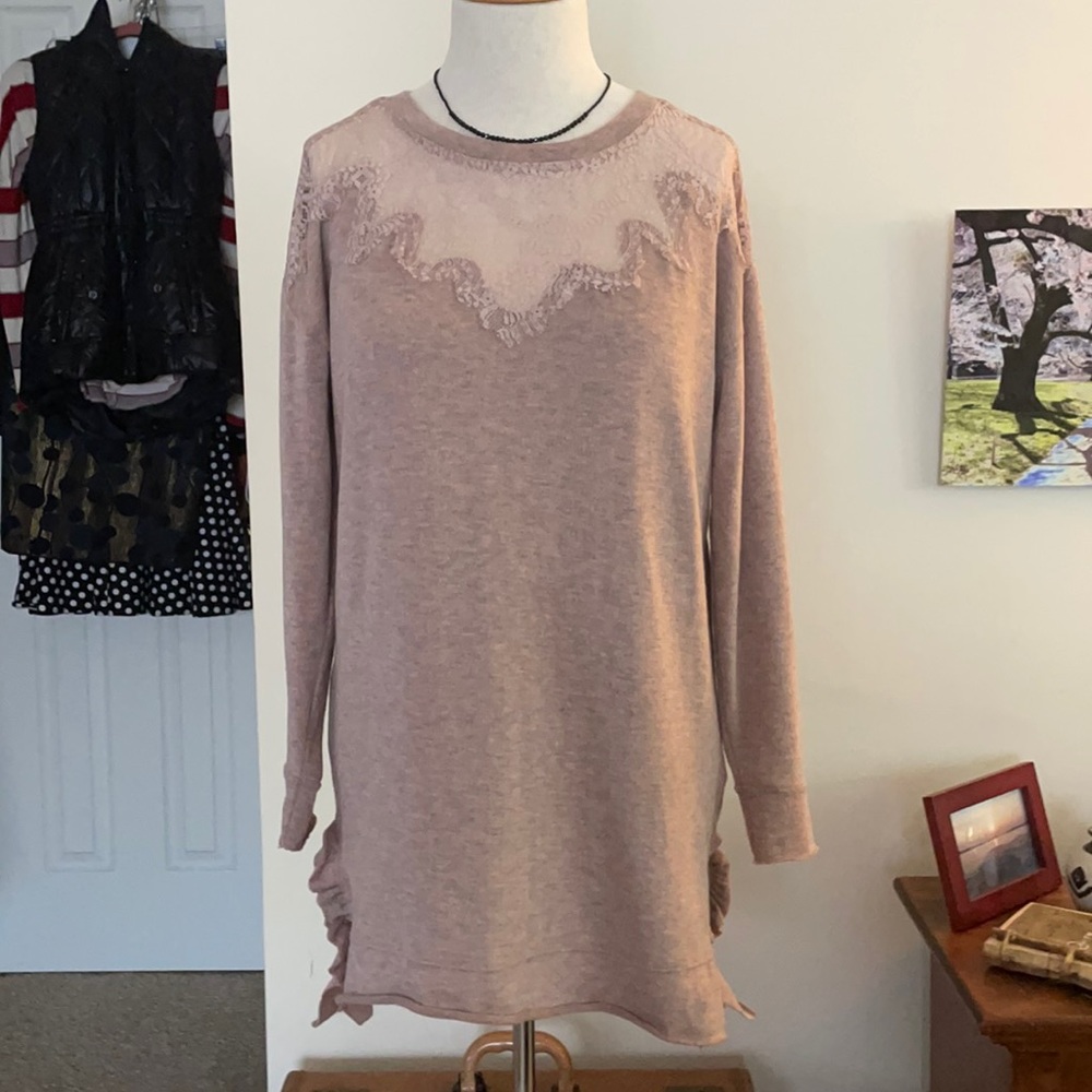 William Rast Eli Side Ruffle Sweatshirt Pink Mini Dress Size M